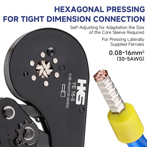 HKS Ferrule Crimping Tool AWG 30-5, Hexagonal Self-Adjusting Ratchet Crimper for End-Sleeves, Wire Ends Terimnals (Crimper 16-6) - Image 4