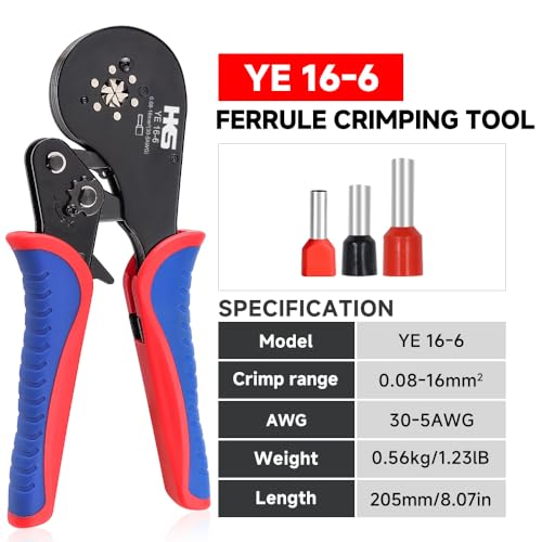 HKS Ferrule Crimping Tool AWG 30-5, Hexagonal Self-Adjusting Ratchet Crimper for End-Sleeves, Wire Ends Terimnals (Crimper 16-6) - Image 2