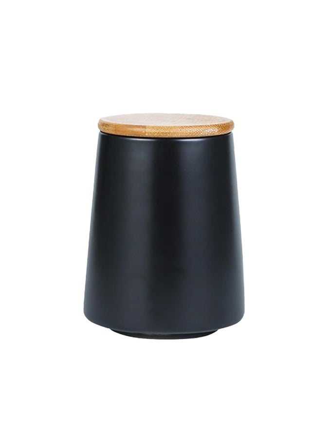 CERAMIC JAR WITH BAMBOO LID | KITCHEN ORGANIZER ITEMS AND STORAGE | MULTIPURPOSE AIRTIGHT CONTAINER FOR SUGAR,SALT,SNACKS,TEA,COFFEE|KITCHEN ACCESSORIES ITEMS| 700ML (BLACK)
