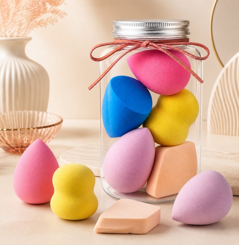 Me Now Makeup Sponge Set with Storage Jar Multi Shape Beauty Blender Sponges for Foundation Concealer Powder Cream Makeup Wet and Dry Use Soft Reusable Cosmetic Puff Set for Face Makeup (5 Pcs / 1 Jar) - Image 2
