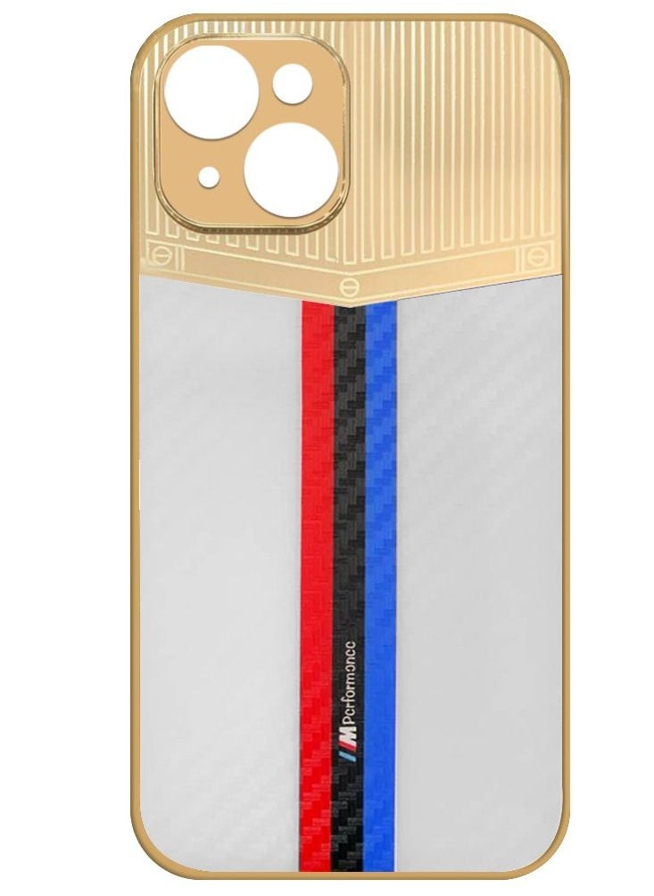 JOWAY - iPhone 13 Luxury Gold Plated Case Hybrid Electroplated Frame Back Cover with Carbon Fiber Texture White/Blue/Red - Image 1