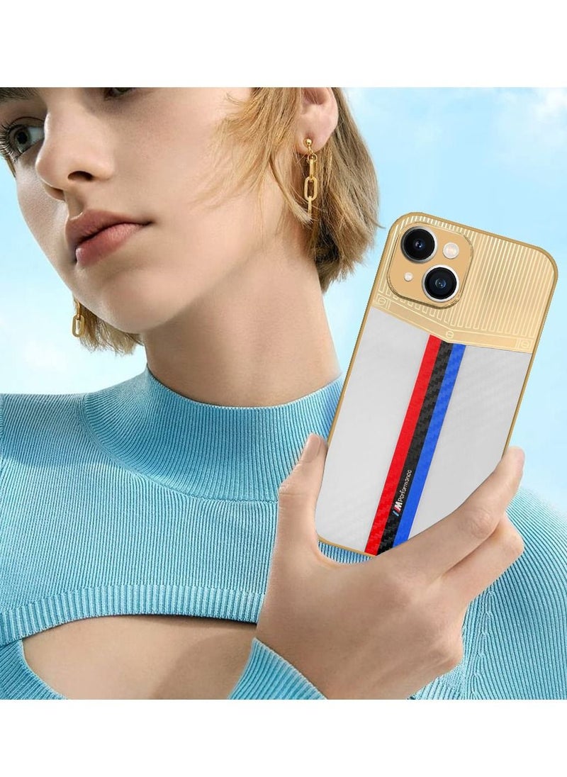 JOWAY - iPhone 13 Luxury Gold Plated Case Hybrid Electroplated Frame Back Cover with Carbon Fiber Texture White/Blue/Red - Image 1