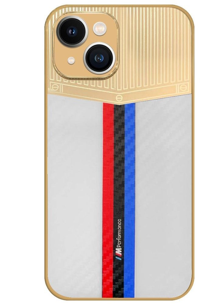 JOWAY - iPhone 13 Luxury Gold Plated Case Hybrid Electroplated Frame Back Cover with Carbon Fiber Texture White/Blue/Red - Image 1