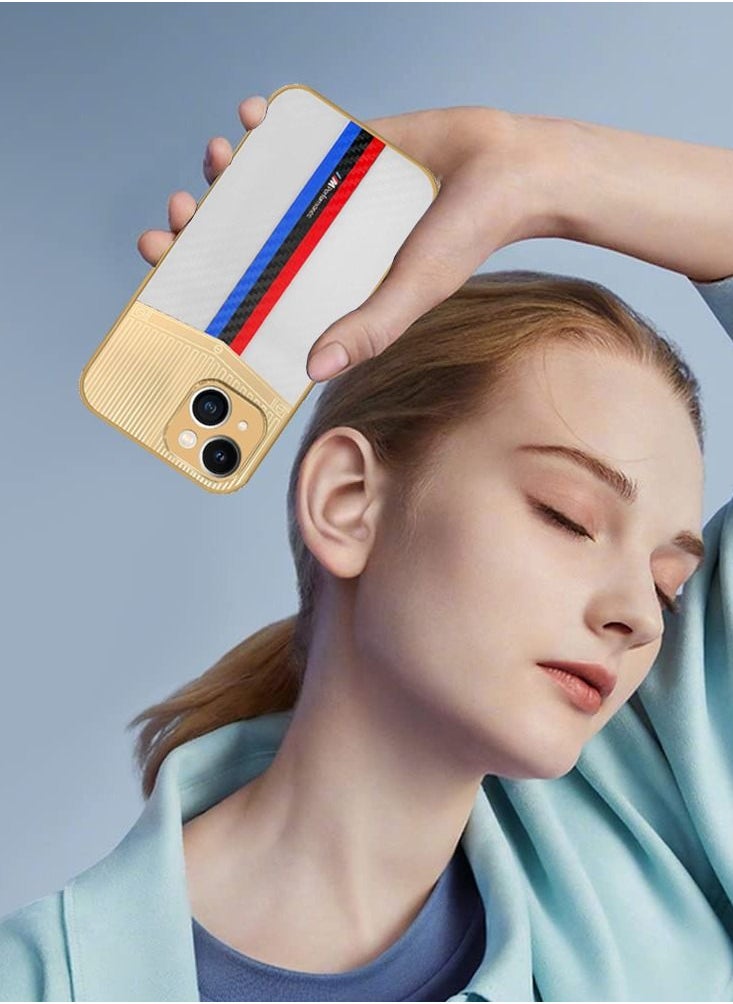 JOWAY - iPhone 13 Luxury Gold Plated Case Hybrid Electroplated Frame Back Cover with Carbon Fiber Texture White/Blue/Red - Image 1