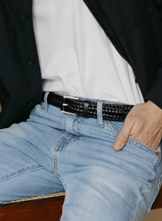 تشاورين حزام رجالي من الجلد المضفر من تشاورين، حزام جلدي منسوج كاجوال للرجال بعرض 35 مم مناسب للبدلات الرسمية والجينز والجولف - Image 2