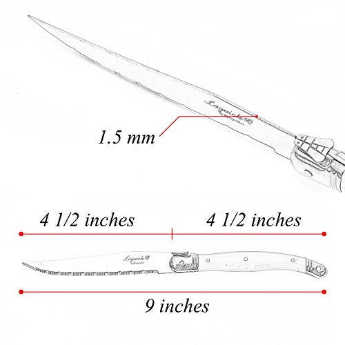 FLYINGCOLORS Laguiole By FlyingColors Steak Knife Set, Micro Serrated Blade, Stainless Steel, Wood Block, Red Color Handle, 6 Pieces (Red) - Image 4