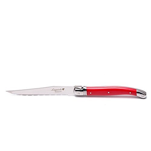 FLYINGCOLORS Laguiole By FlyingColors Steak Knife Set, Micro Serrated Blade, Stainless Steel, Wood Block, Red Color Handle, 6 Pieces (Red) - Image 3