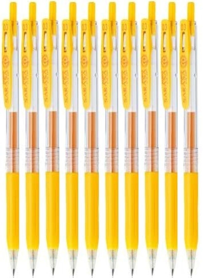 Zebra Sarasa Clip 0.3 Retractable Gel Ink Pen, Rubber Grip, 0.3mm, Yellow Ink, Value Set of 10