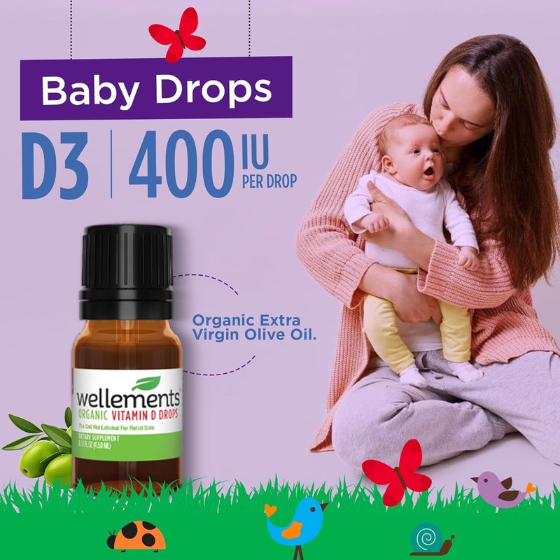 Wellements Baby Organic Vitamin D Drops for Infants  Toddlers 015 Fl Oz  Certified Newborn Liquid Vitamin D3 Drops Support Healthy Growth  Bone Development 1 Drop Daily  400 IU Per Serving - Image 4