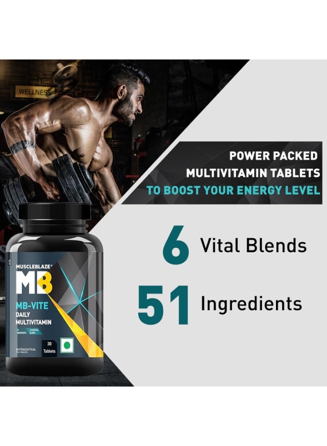 مسل بلايز MuscleBlaze MB-Vite فيتامينات متعددة للاستخدام اليومي (30 قرصاً) | يحتوي على 51 مكوناً و6 مزيجيات تشمل الفيتامينات والمعادن، والبريبايوتك والبروبيوتك، ومزيج الأحماض الأمينية | لتعزيز الطاقة والقدرة على التحمل وتسريع الاستشفاء - Image 2