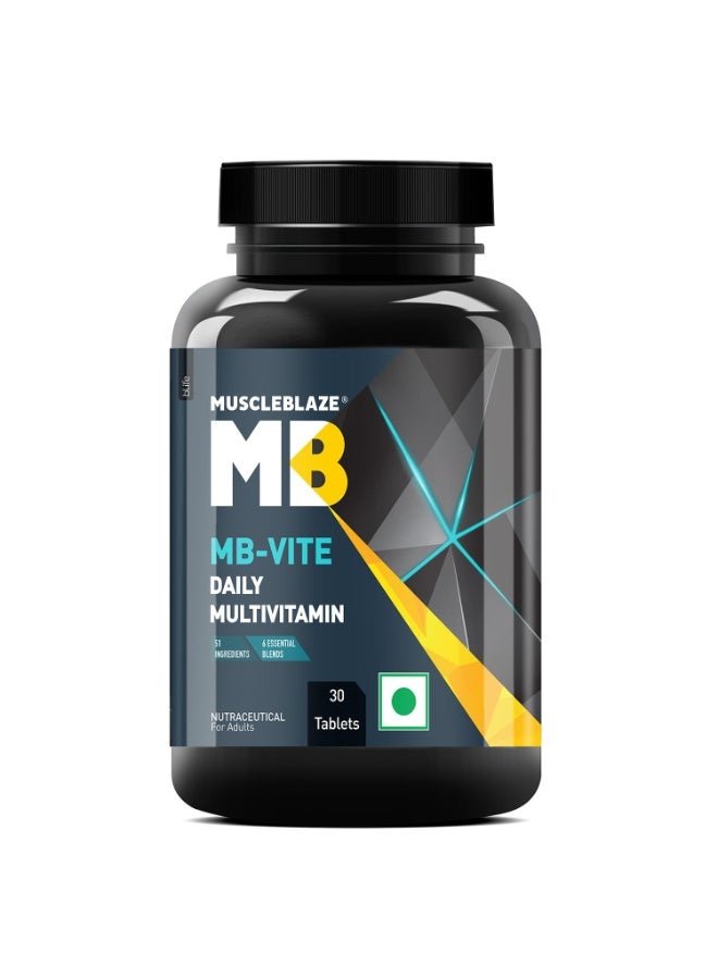 مسل بلايز MuscleBlaze MB-Vite فيتامينات متعددة للاستخدام اليومي (30 قرصاً) | يحتوي على 51 مكوناً و6 مزيجيات تشمل الفيتامينات والمعادن، والبريبايوتك والبروبيوتك، ومزيج الأحماض الأمينية | لتعزيز الطاقة والقدرة على التحمل وتسريع الاستشفاء - Image 1