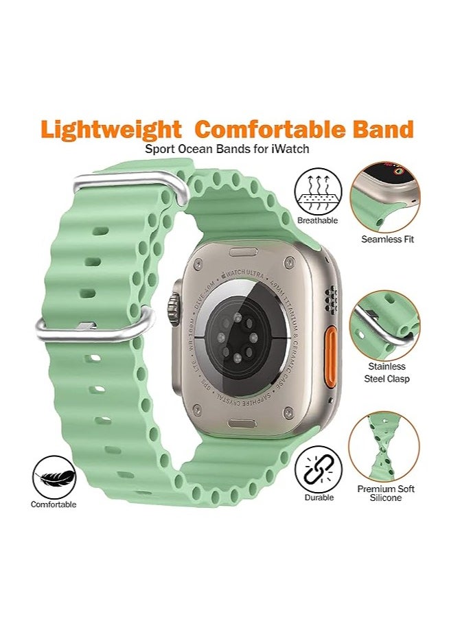 ten.tech - Ten Tech Silicone Band for Apple Watch Ultra/Ultra 2 49mm 45mm 44mm 42mm, Waterproof Soft Silicone Sports Band for iWatch Ultra SE 8/7/6/5/4/3/2/1, light green - Image 1