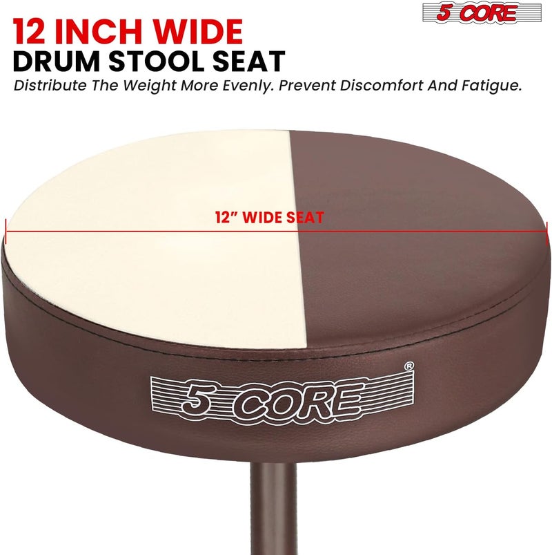 5 Core Drum Throne 3 Inch Thick Padded Memory Foam Comfortable Guitar Stool 330Lb Capacity Height Adjustable to 22" Drummer Seat for Adults and Kids Brown - DS 01 BR - Image 4