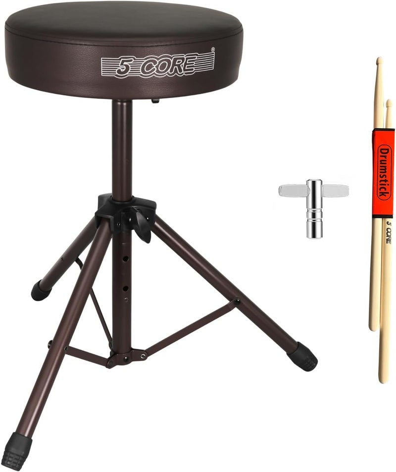 5 Core Drum Throne 3 Inch Thick Padded Memory Foam Comfortable Guitar Stool 330Lb Capacity Height Adjustable to 22" Drummer Seat for Adults and Kids Brown - DS 01 BR - Image 1
