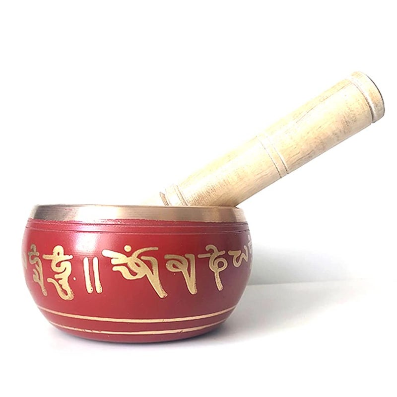 KITREE Singing Bowl | Tibetan Prayer Instrument With Wooden Stick | Authentic Healing Sound Meditation Bowl Set for Deep OM, Music Therapy - 4 Inch Red - Image 2