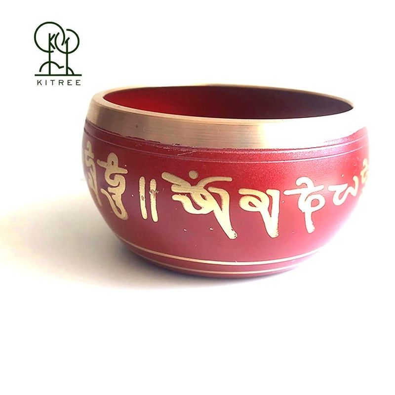 KITREE Singing Bowl | Tibetan Prayer Instrument With Wooden Stick | Authentic Healing Sound Meditation Bowl Set for Deep OM, Music Therapy - 4 Inch Red - Image 3