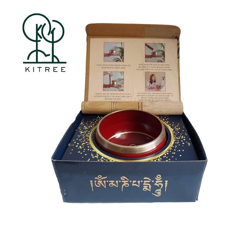 KITREE Singing Bowl | Tibetan Prayer Instrument With Wooden Stick | Authentic Healing Sound Meditation Bowl Set for Deep OM, Music Therapy - 4 Inch Red - Image 4