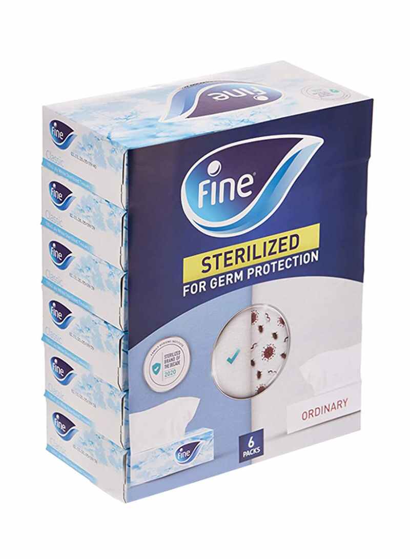 Fine 2 Ply Sterilized Facial Tissue 100 Sheets Pack of 6 White - Image 1