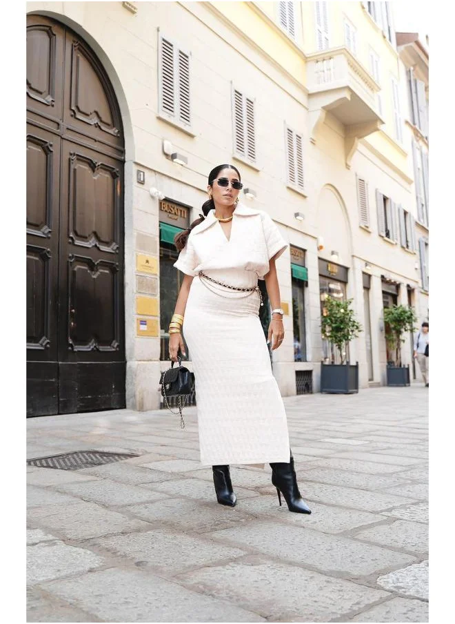 NeceSera Off white Quilted Long Skirt