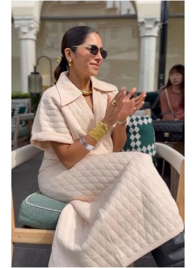 NeceSera Off white Quilted Long Skirt