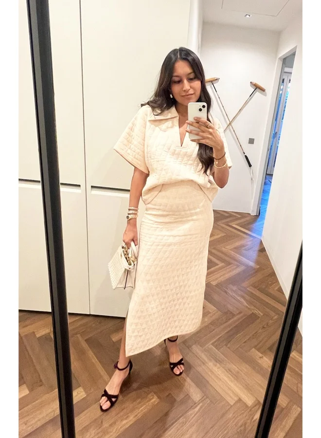 NeceSera Off white Quilted Long Skirt