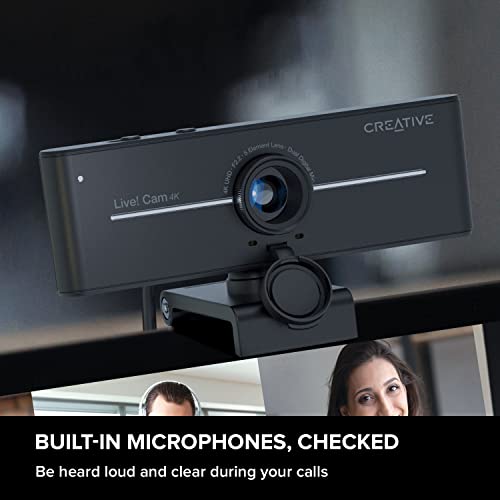 Creative Live! 4K UHD USB Webcam with Backlight Compensation, 40 FPS ino, 95° Wide Angle Lens, Privacy Lens, Built-in Microphones, Plug & Play for PC and Mac - Image 4