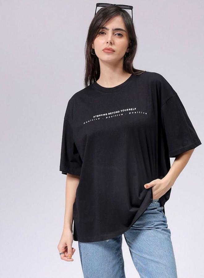 مرفوعة تيشيرت واسع بطبعة خلفية جرافيك - Image 4