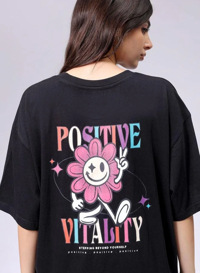 Freehand Freehand Women Black Oversized Back Graphic T-Shirt