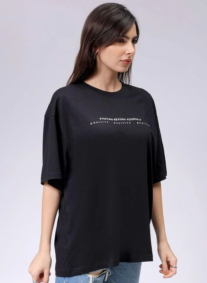 Freehand  Freehand Women Black Oversized Back Graphic T-Shirt for Women | Best Price UAE