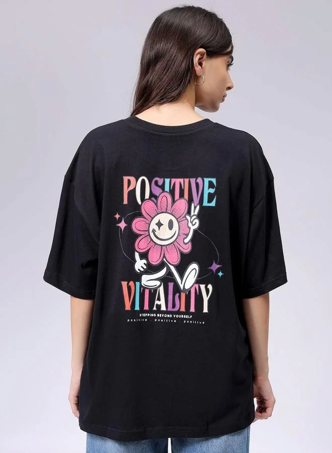 Freehand  Freehand Women Black Oversized Back Graphic T-Shirt for Women | Best Price UAE