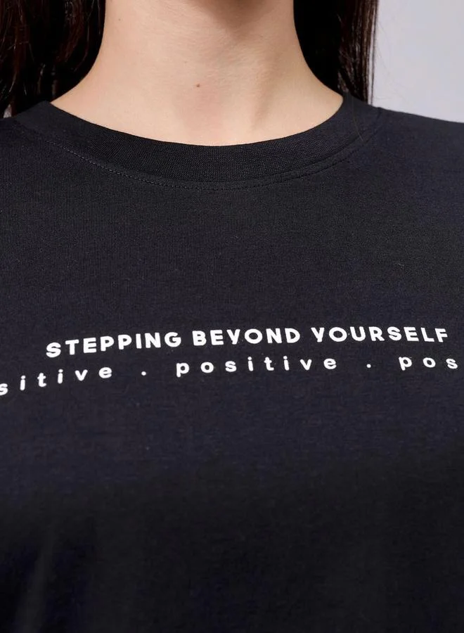 Freehand  Freehand Women Black Oversized Back Graphic T-Shirt for Women | Best Price UAE