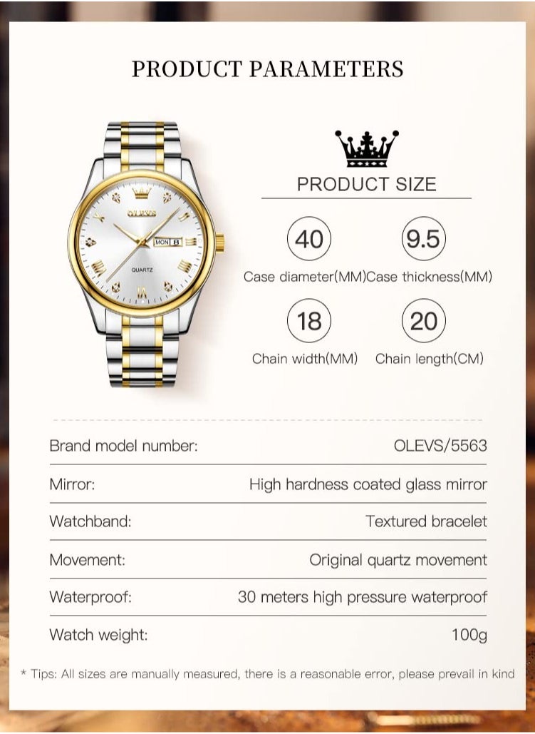 OLEVS - Watches for Men Stainless Steel Quartz Analog Water Resistant Watch 5563 - Image 1