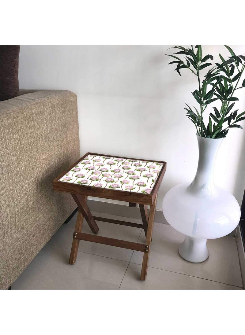 Nutcase Nutcase Designer Teak Wood Side Table Folding Wooden Bedside Coffee Outdoor Picnic Table Flower Buds 12 x 16  - Image 1