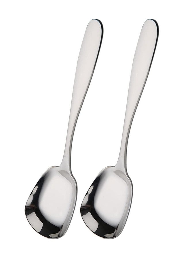 Leeonz Stainless Steel Dessert Spoons, Square Head Spoons, Ice Cream Spoons, Stirring Spoon, Table Spoons, Dinner Spoons, Rice Spoons, Flat Square Spoon for Tea, Dessert, Sugar (Pack of 2, Small) - Image 1