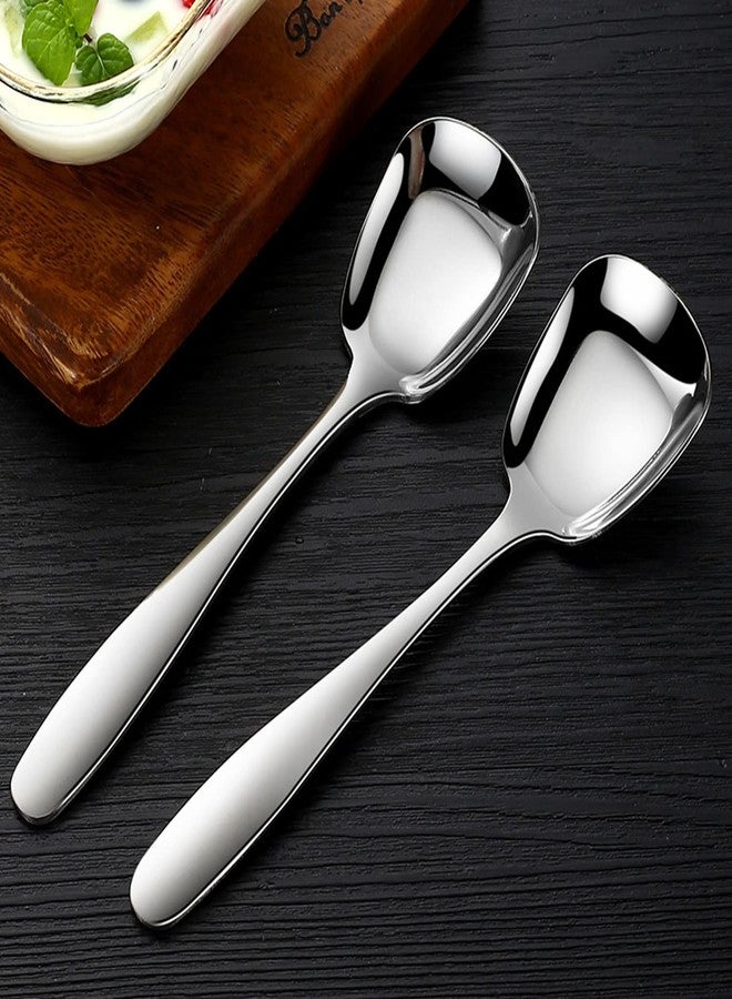 Leeonz Stainless Steel Dessert Spoons, Square Head Spoons, Ice Cream Spoons, Stirring Spoon, Table Spoons, Dinner Spoons, Rice Spoons, Flat Square Spoon for Tea, Dessert, Sugar (Pack of 2, Small) - Image 2
