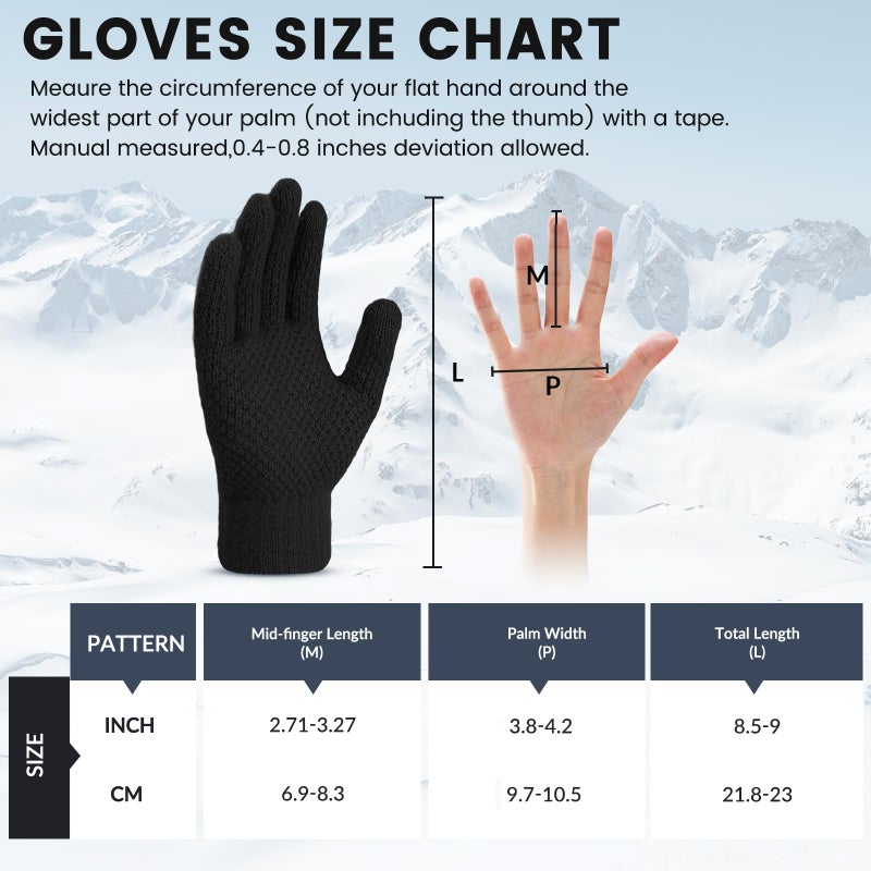 Loiyadn Winter Gloves - 2 Pairs Women's Winter Gloves, Winter Touchscreen Gloves Women Men, Warm Knit Gloves for Cold Weather - Image 3