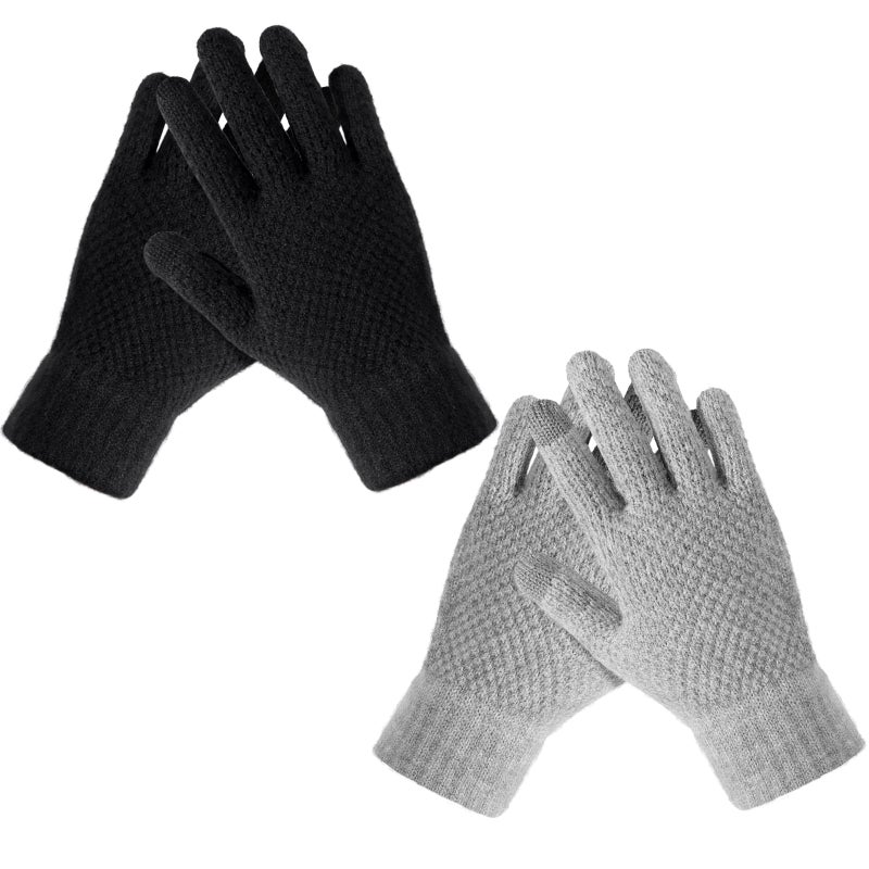 Loiyadn Winter Gloves - 2 Pairs Women's Winter Gloves, Winter Touchscreen Gloves Women Men, Warm Knit Gloves for Cold Weather - Image 1