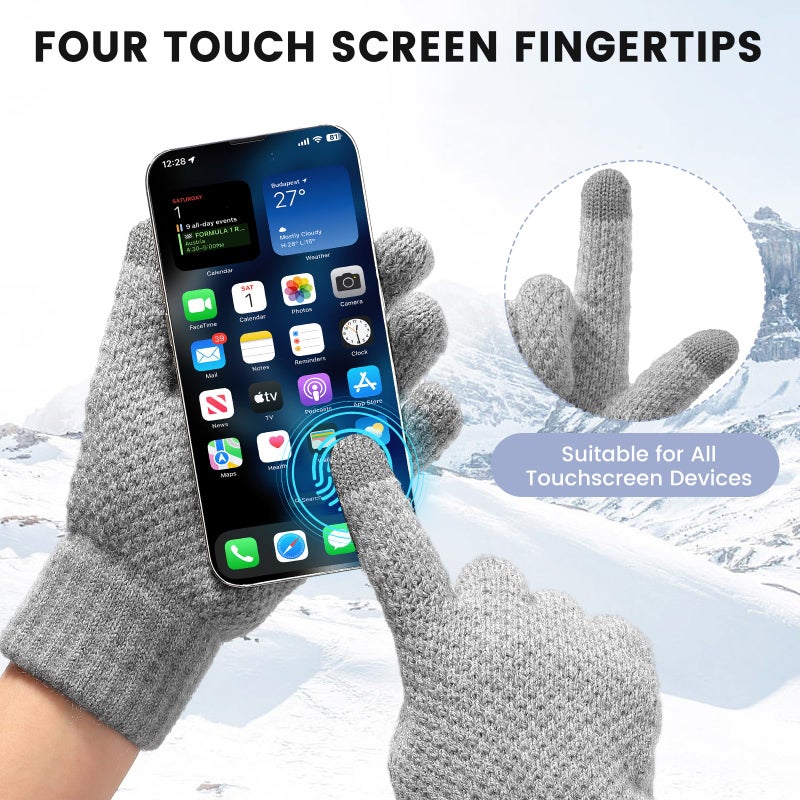 Loiyadn Winter Gloves - 2 Pairs Women's Winter Gloves, Winter Touchscreen Gloves Women Men, Warm Knit Gloves for Cold Weather - Image 5
