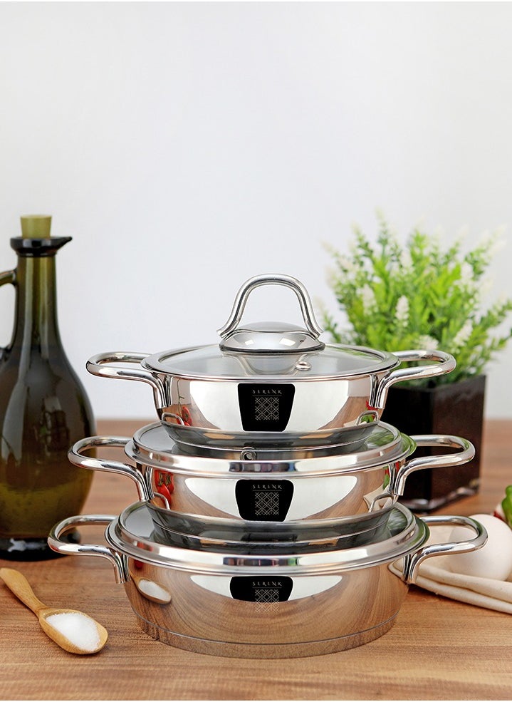 Serenk 6 Pieces Stainless Steel Egg Pan Set, 5" 6" and 7" Skillet Frying Pan with Glass Lids, Professional Grade Omelette Cooking Pan, Capsule Bottom, Dishwasher Safe, Induction Cooktop Compatible, Serenk Definition Series  - Image 1