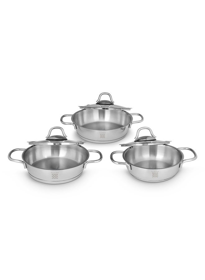 Serenk 6 Pieces Stainless Steel Egg Pan Set, 5" 6" and 7" Skillet Frying Pan with Glass Lids, Professional Grade Omelette Cooking Pan, Capsule Bottom, Dishwasher Safe, Induction Cooktop Compatible, Serenk Definition Series  - Image 2