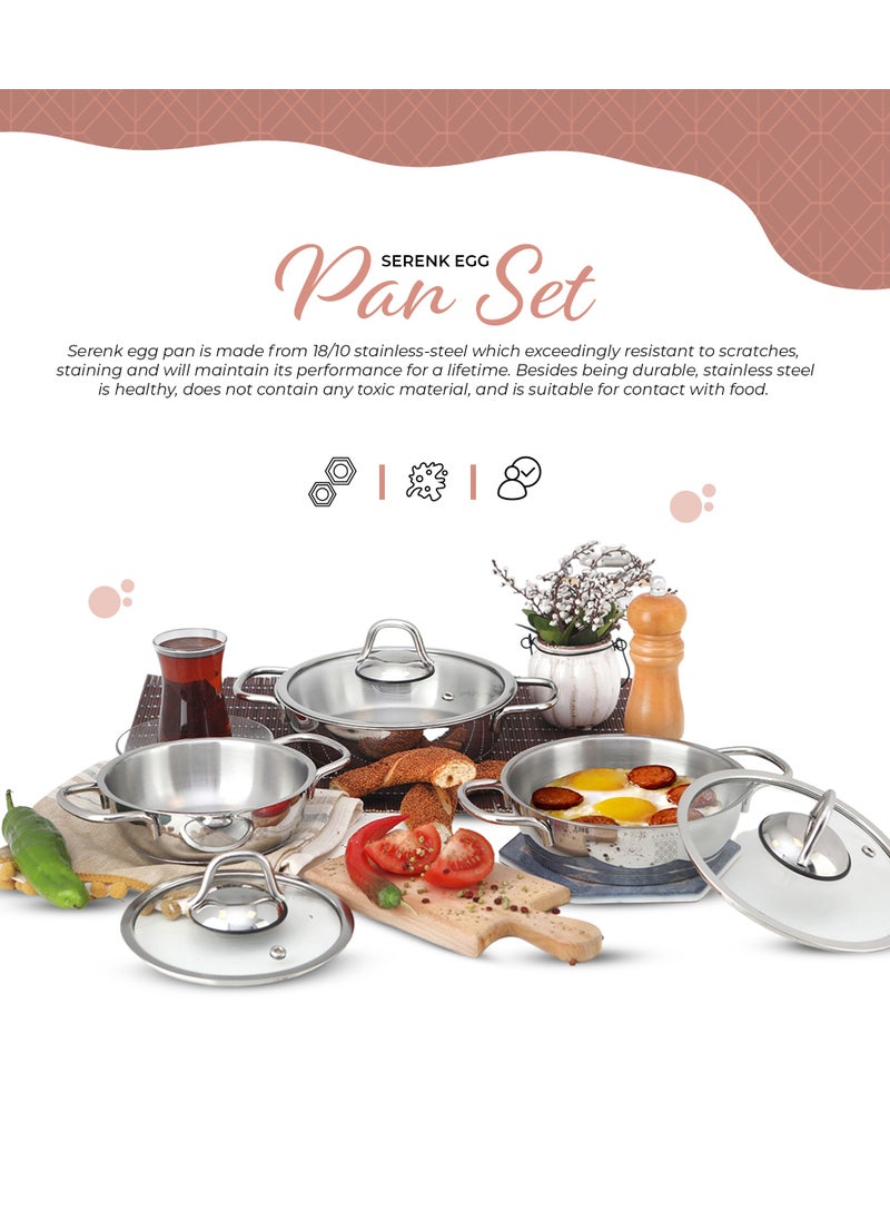 Serenk 6 Pieces Stainless Steel Egg Pan Set, 5" 6" and 7" Skillet Frying Pan with Glass Lids, Professional Grade Omelette Cooking Pan, Capsule Bottom, Dishwasher Safe, Induction Cooktop Compatible, Serenk Definition Series  - Image 3