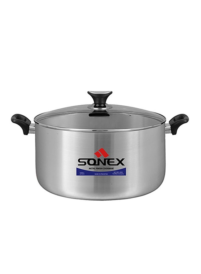 SONEX Sonex Premium Aluminium Casserole with Glass Lid and Ergonomic Bakelite Cool Handle – 20 cm (3.5 Ltr), Sleek Metal Finish, Durable Construction, See-Through Lid for Easy Monitoring, Dishwasher Safe  - Image 1