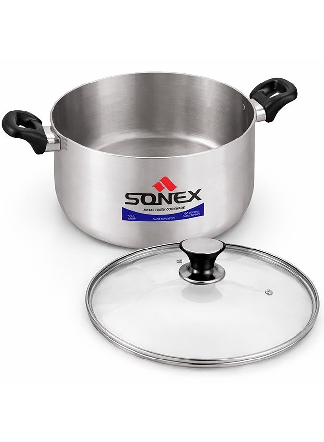 SONEX Premium Aluminium Cooking Pot 20 cm (3.5 Ltr), Metal Finish Casserole with Glass Lid, Bakelite Handles, Even Heat for Rice, Curry & Soup - Image 2