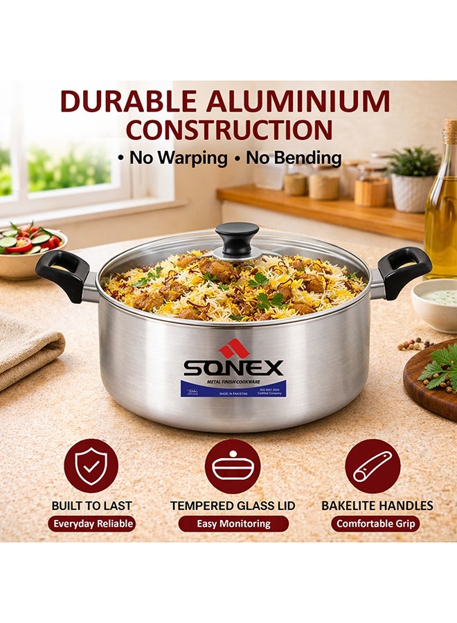 SONEX Premium Aluminium Cooking Pot 20 cm (3.5 Ltr), Metal Finish Casserole with Glass Lid, Bakelite Handles, Even Heat for Rice, Curry & Soup - Image 4