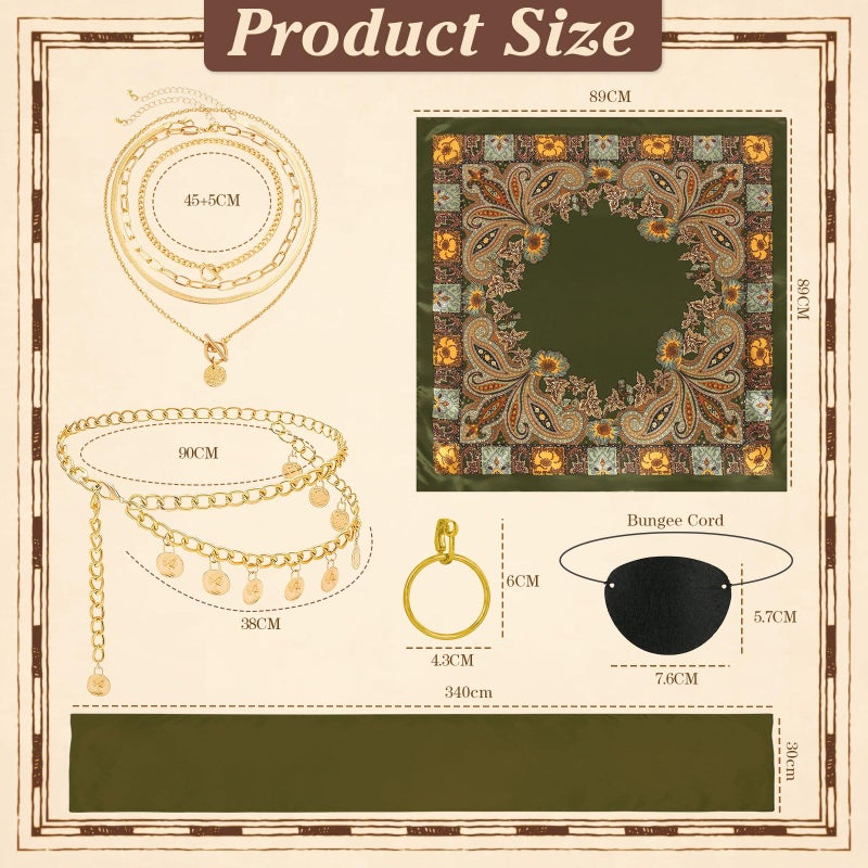 Cosrea Pirate Accessories For Women Captain Pirate Costume Women With Head Scarf Sash Chain Belt Necklace Eye Patch Party Outfit - Image 4