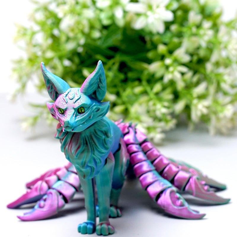 LUYUCUBE 3D Printed Nine tailed fox Model,Flexible Realistic Articulated Animal Fidget Toys,Mystery Figurines Gifts for Easter,Executive Desk Funny DÃ©cor and Festival Collectible,Easter Basket Stuffers (PG) - Image 1