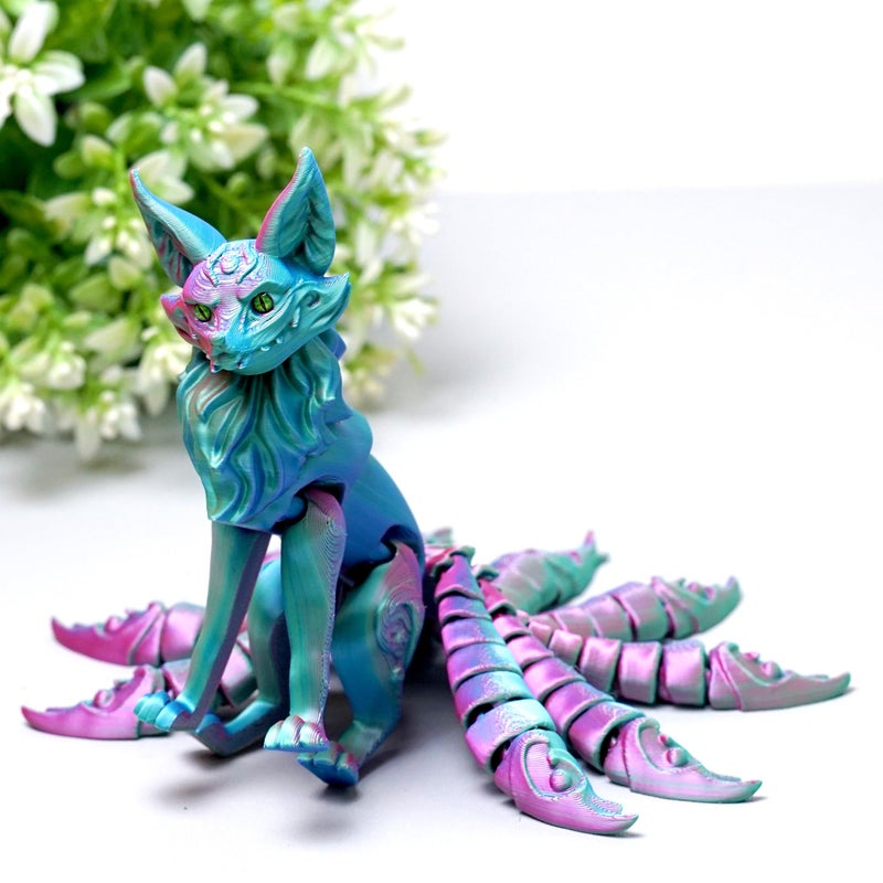 LUYUCUBE 3D Printed Nine tailed fox Model,Flexible Realistic Articulated Animal Fidget Toys,Mystery Figurines Gifts for Easter,Executive Desk Funny DÃ©cor and Festival Collectible,Easter Basket Stuffers (PG) - Image 3