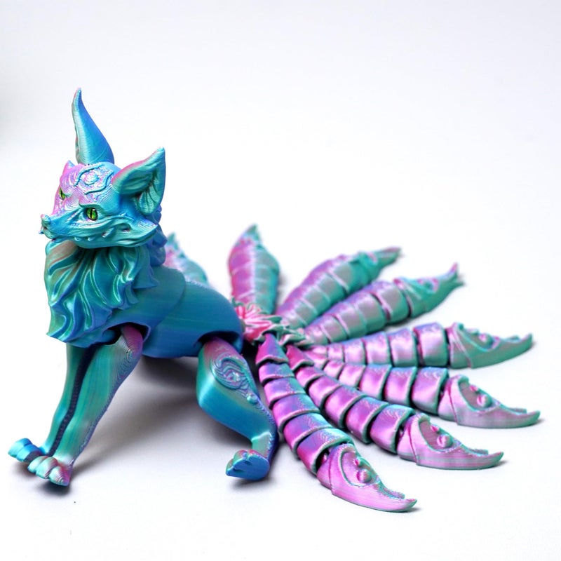 LUYUCUBE 3D Printed Nine tailed fox Model,Flexible Realistic Articulated Animal Fidget Toys,Mystery Figurines Gifts for Easter,Executive Desk Funny DÃ©cor and Festival Collectible,Easter Basket Stuffers (PG) - Image 4