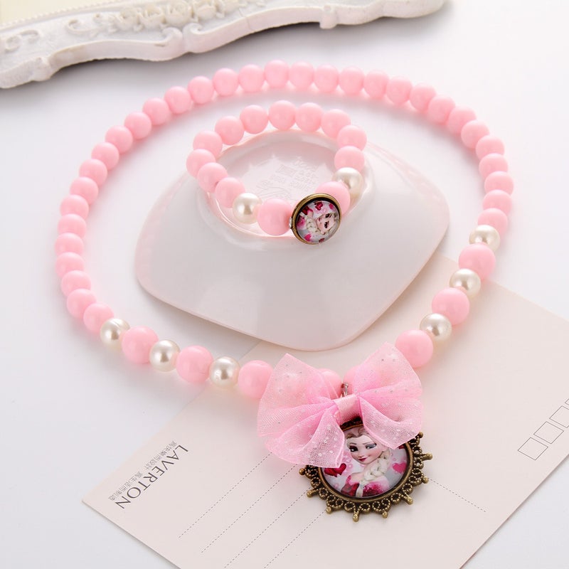 Generic Kids Cartoon Crown Wand Hair Accessory Pink-necklace and bracelet