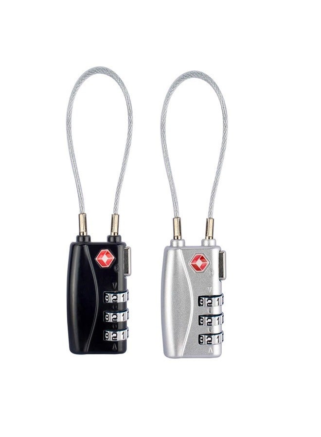 3 Digit Combination Cable Lock, TSA Lock for Luggage, Travel Padlock with Alloy Body for Suitcase, Baggage, School, Gym (Black+Silver)  - Image 1